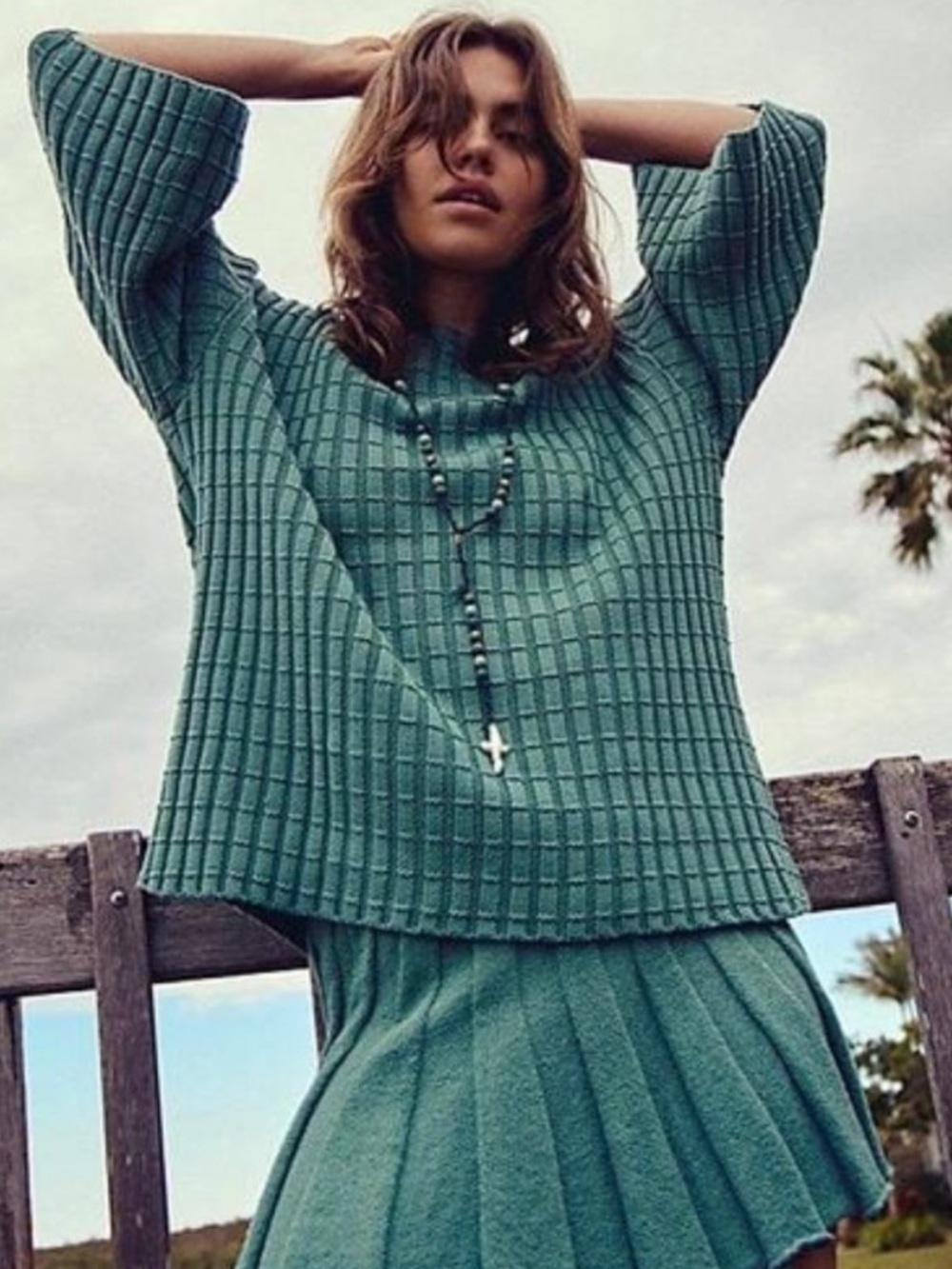 FP Beach by Free People Kenzie Sweater 100% Cotton Oversized Boho | Size Small